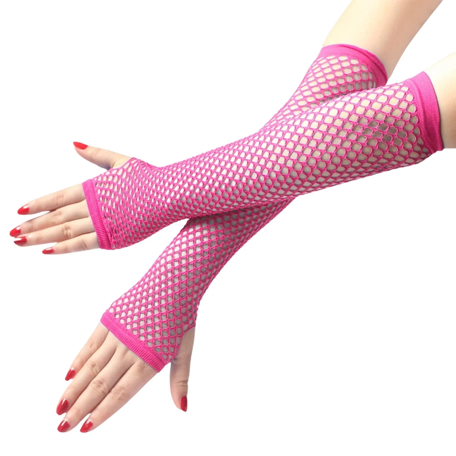 12x FISHNET GLOVES Fingerless Elbow Length 70s 80s Womens Costume Party BULK