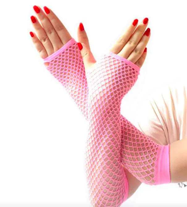 12x FISHNET GLOVES Fingerless Elbow Length 70s 80s Womens Costume Party BULK