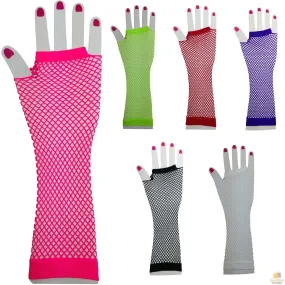 12x FISHNET GLOVES Fingerless Elbow Length 70s 80s Womens Costume Party BULK