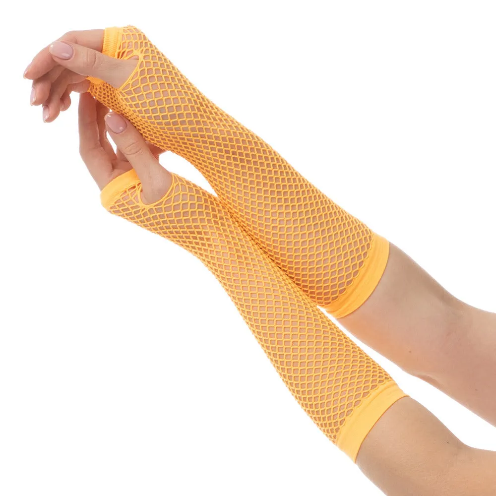 12x FISHNET GLOVES Fingerless Elbow Length 70s 80s Womens Costume Party BULK