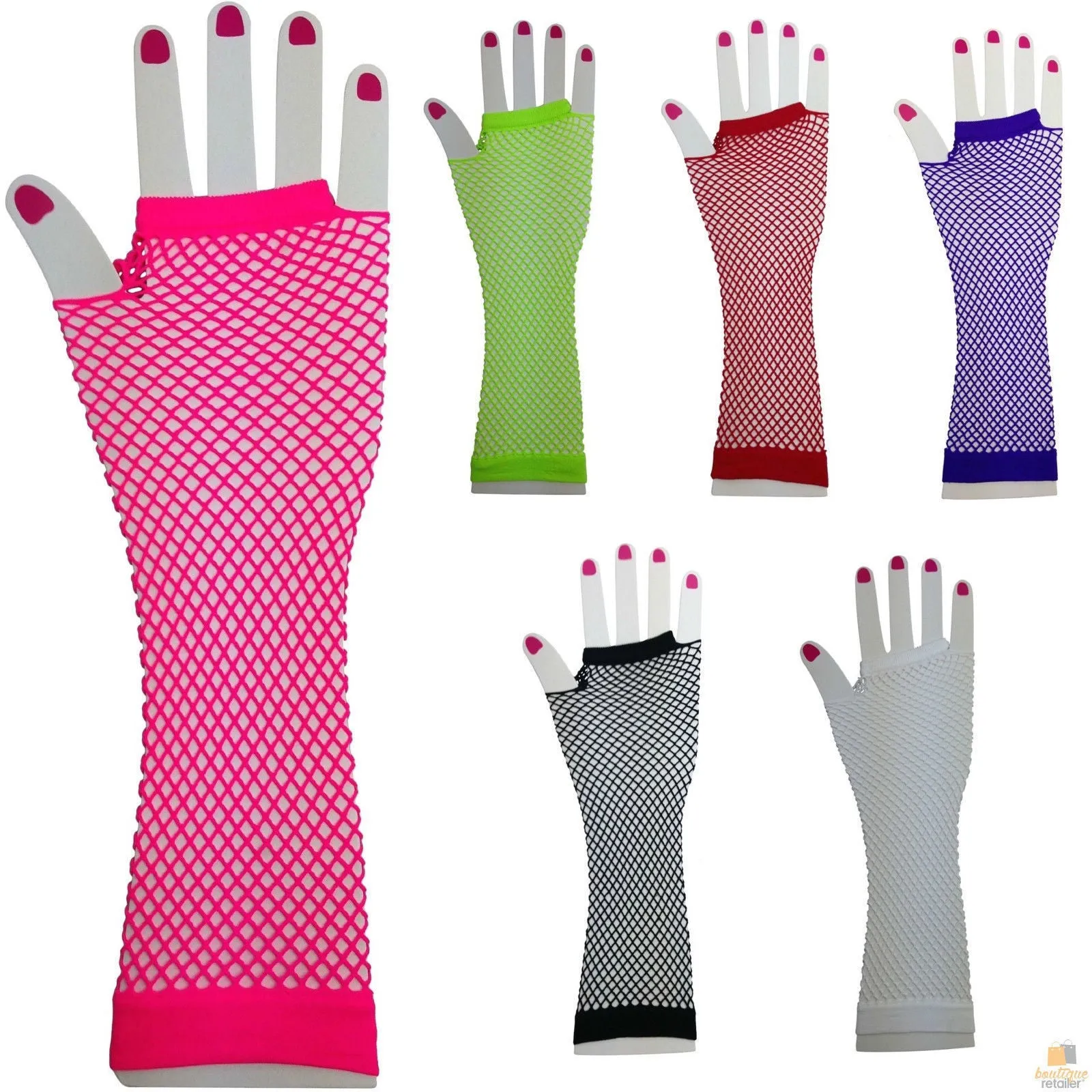 12x FISHNET GLOVES Fingerless Elbow Length 70s 80s Womens Costume Party BULK