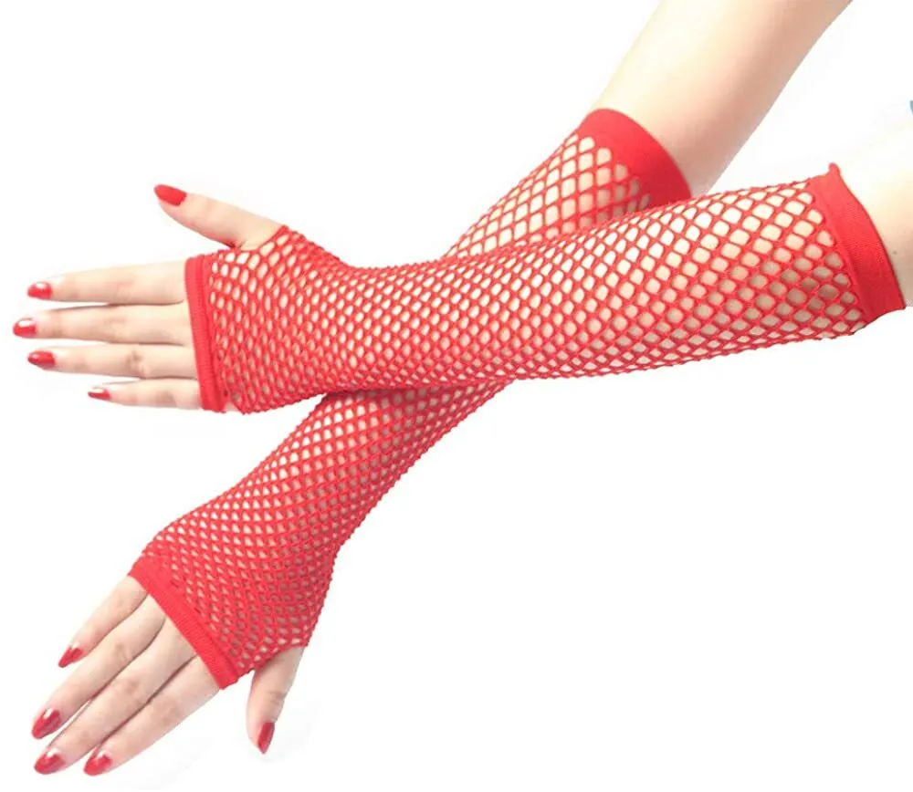 12x FISHNET GLOVES Fingerless Elbow Length 70s 80s Womens Costume Party BULK