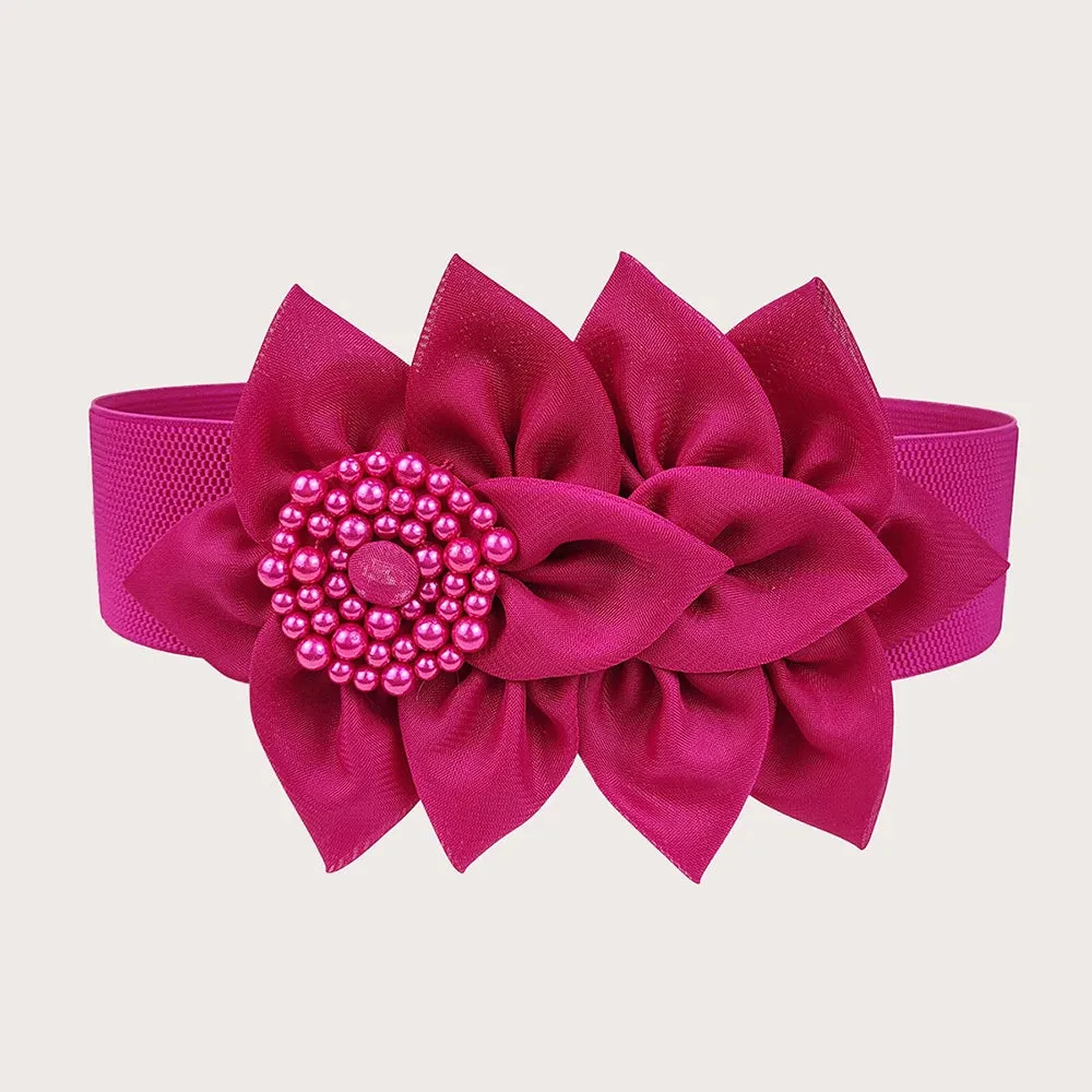 Big Flower Elastic Waist Belt Corset Belts Stretch Cinch Waistband