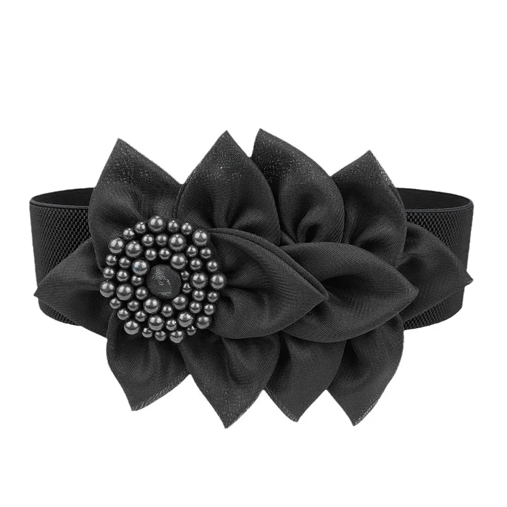 Big Flower Elastic Waist Belt Corset Belts Stretch Cinch Waistband