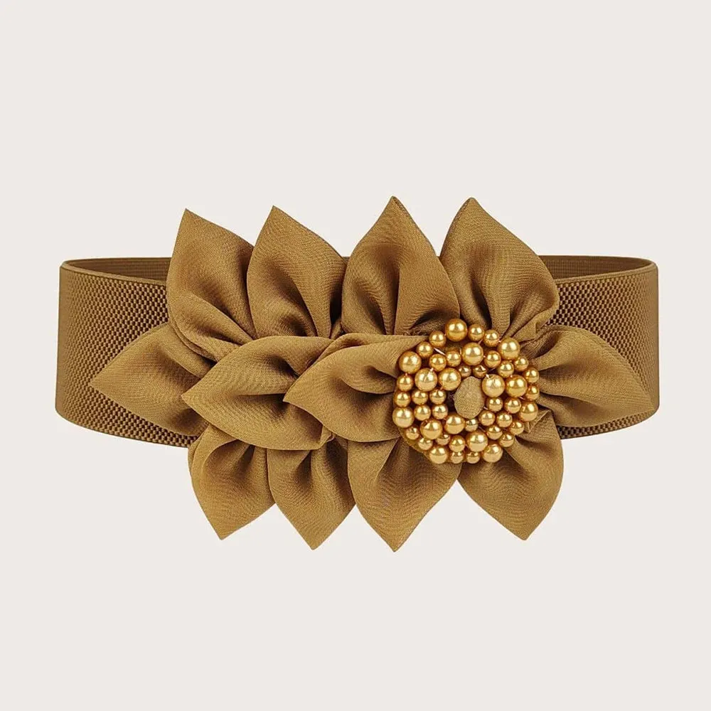 Big Flower Elastic Waist Belt Corset Belts Stretch Cinch Waistband