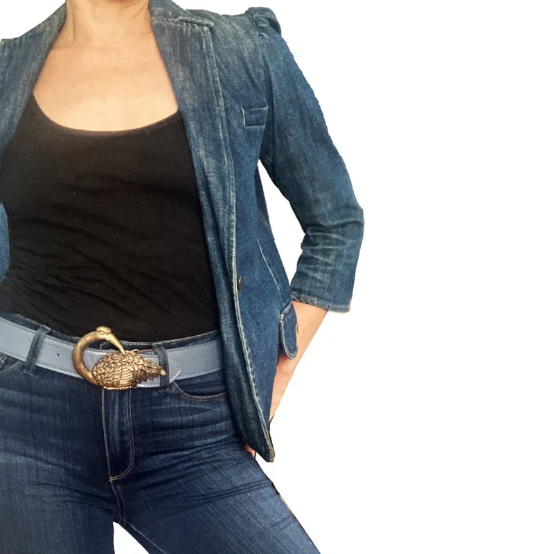 Bird Belt - Powder Blue Leather