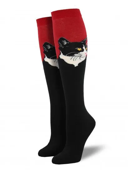 Cat Portrait Knee High Socks (Women's)