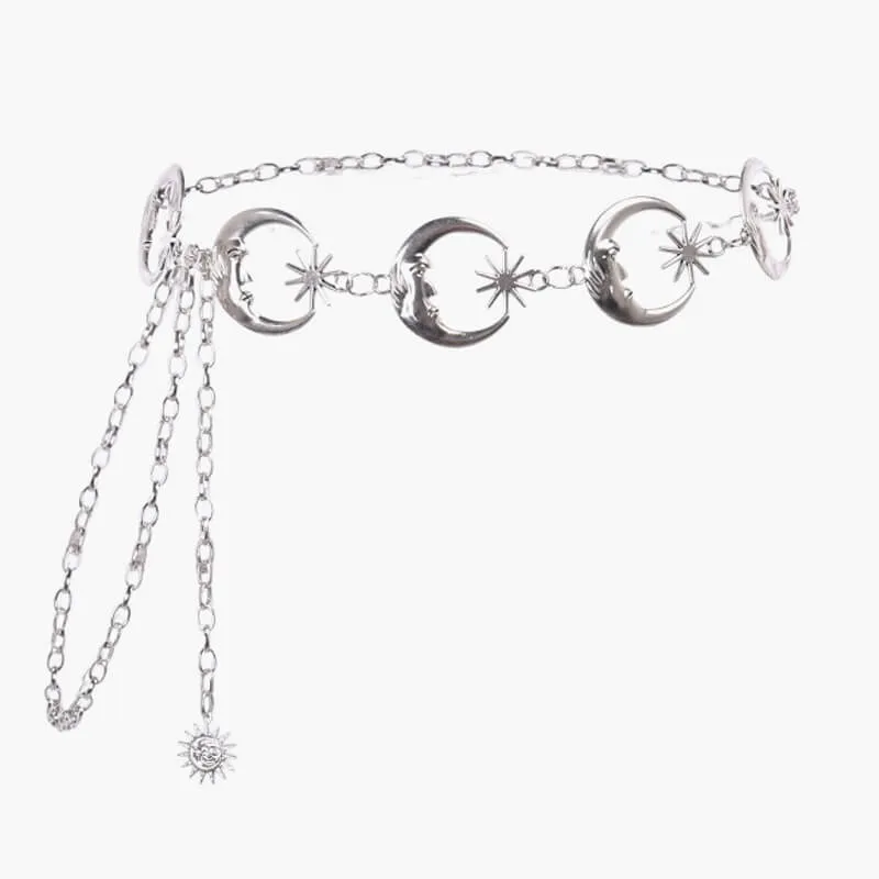Crescent Moon and Stars Chain Belt Celestial Aesthetic