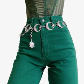 Crescent Moon and Stars Chain Belt Celestial Aesthetic