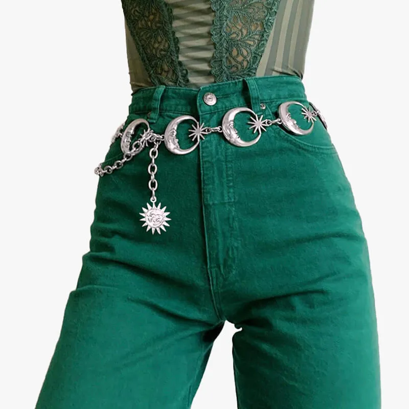 Crescent Moon and Stars Chain Belt Celestial Aesthetic