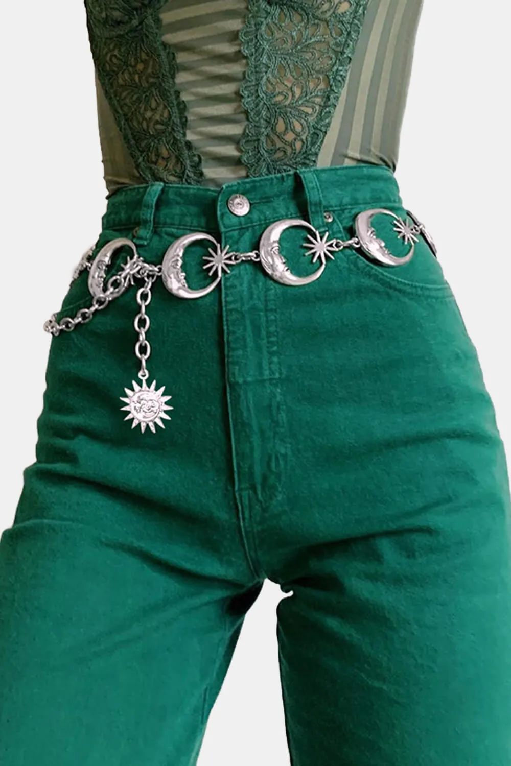 Crescent Moon and Stars Chain Belt Celestial Aesthetic