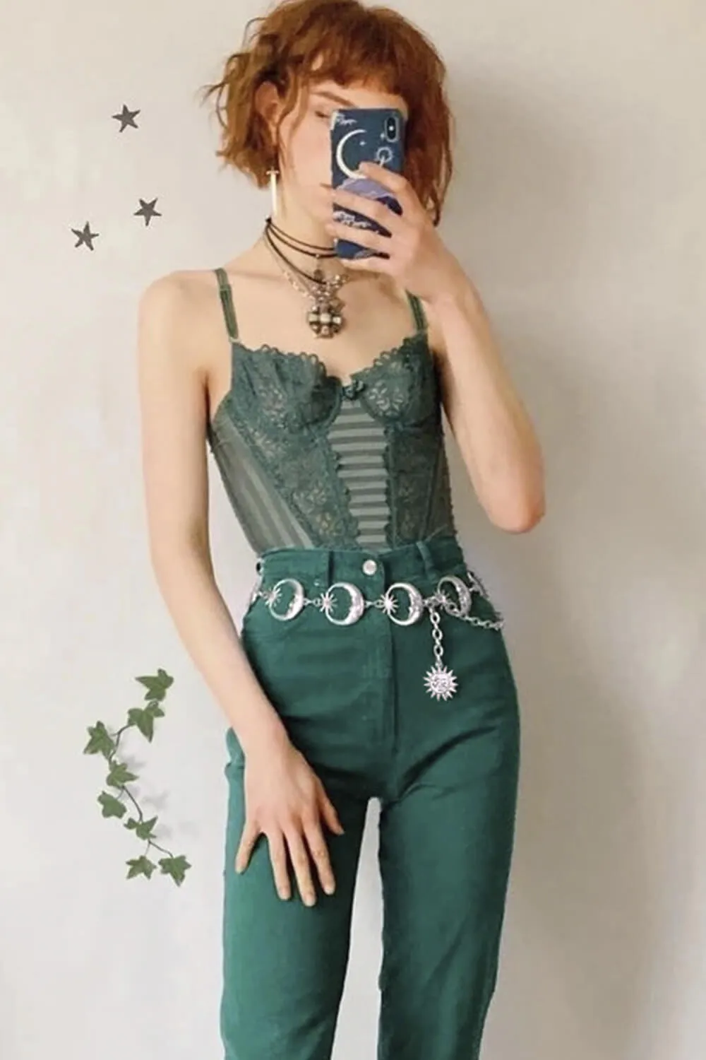 Crescent Moon and Stars Chain Belt Celestial Aesthetic