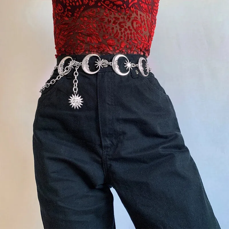 Crescent Moon and Stars Chain Belt Celestial Aesthetic