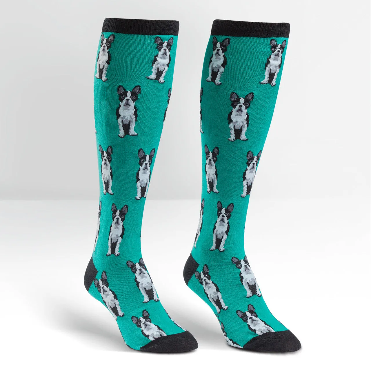 Green Boston Terrier Knee High Socks (Women's)