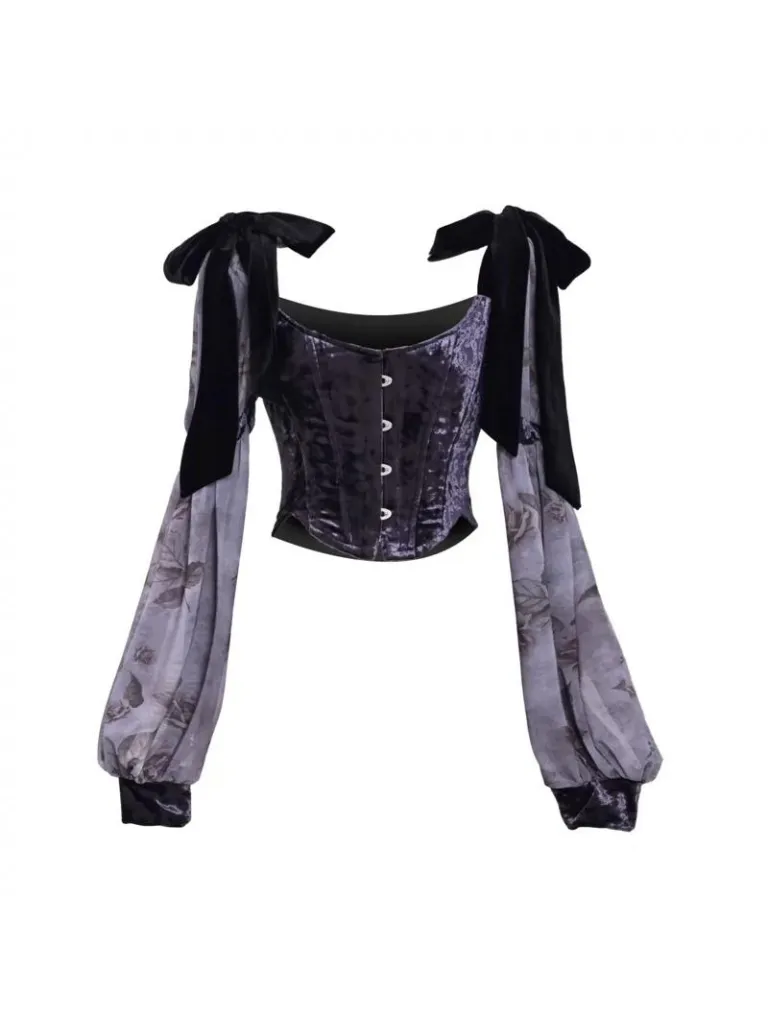 Top Luna Gothic Ribbon Corset Shoulder Velvet
