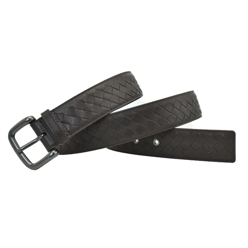 Western Hand Braided Black Coffee Blue Leather Pin Buckle Men Belt
