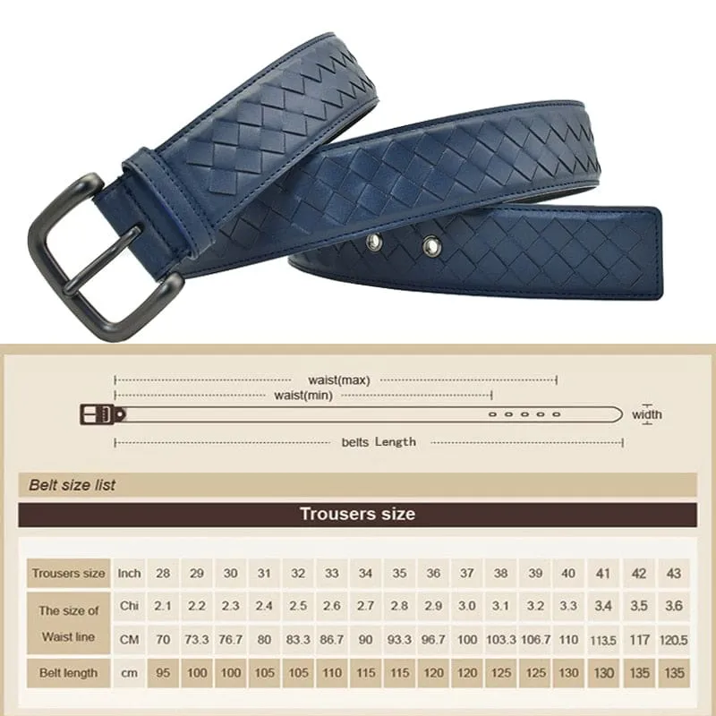 Western Hand Braided Black Coffee Blue Leather Pin Buckle Men Belt