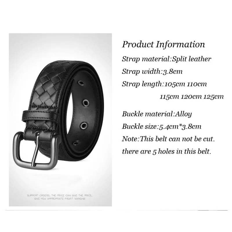 Western Hand Braided Black Coffee Blue Leather Pin Buckle Men Belt