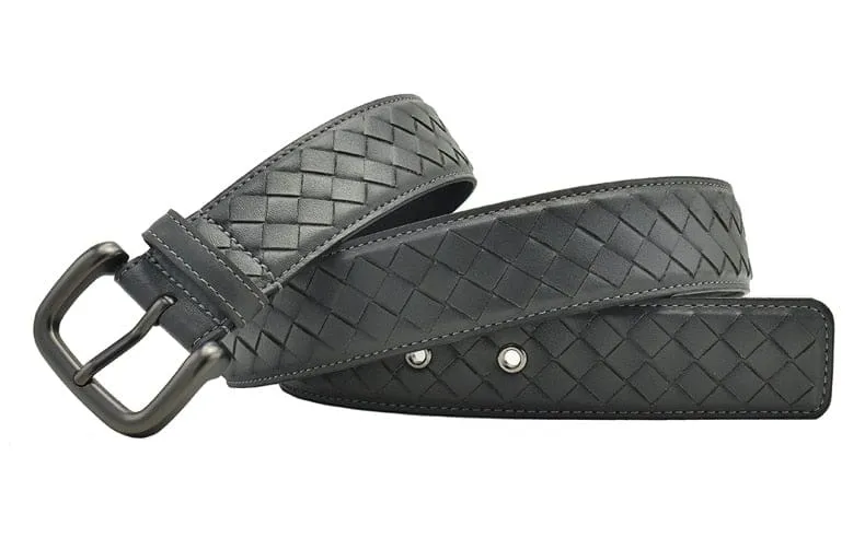 Western Hand Braided Black Coffee Blue Leather Pin Buckle Men Belt
