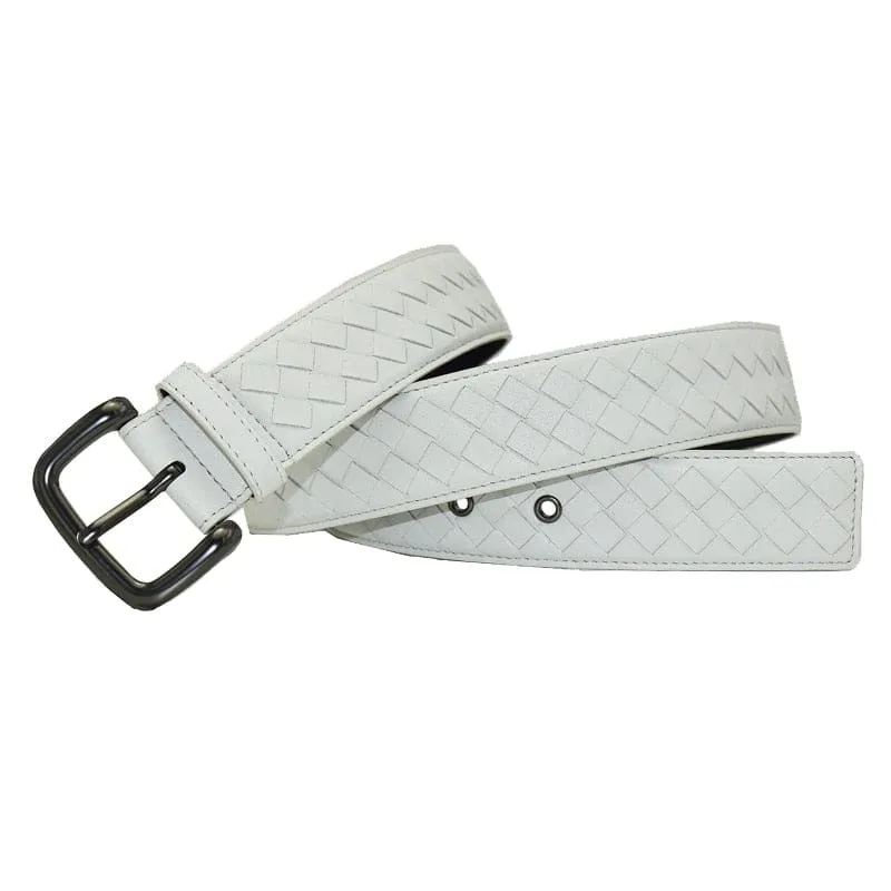 Western Hand Braided Black Coffee Blue Leather Pin Buckle Men Belt