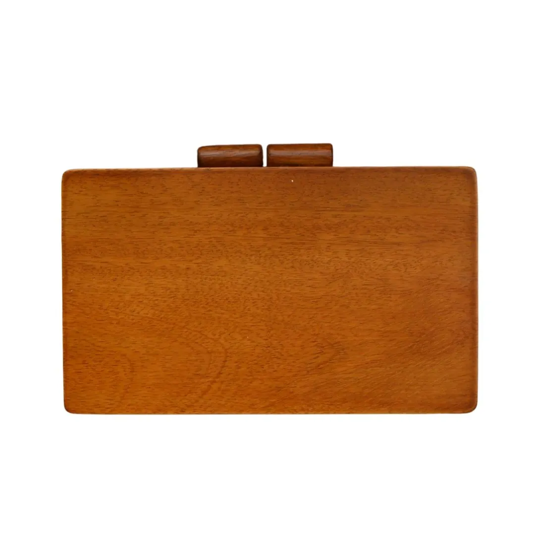 Wooden Box Clutch with Embroidered Golden Beads